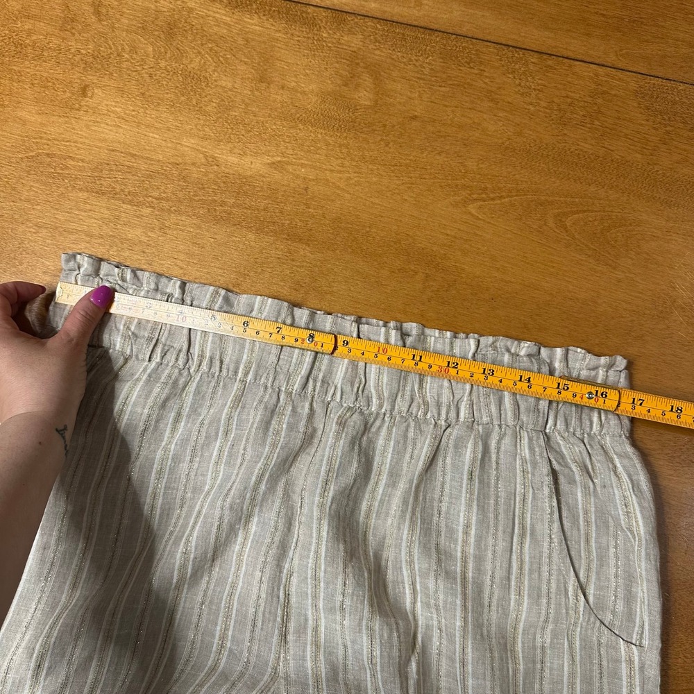Magaschoni Linen Pants Womens L Pull On Striped Metallic Wide Leg Paperbag Waist - Picture 12 of 15
